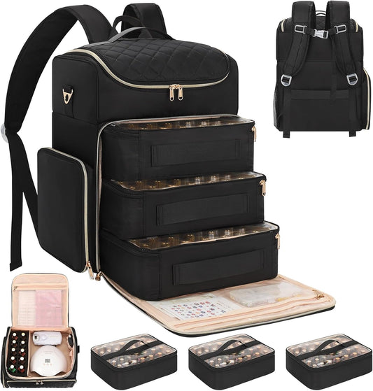 Extra Large Nail Polish Organizer Backpack, Holds 124 to 200+ Bottles & Full Size Lamp, Travel Nail Organizers and Storage Bag with 3 Removable Pouches, Portable Nail Supplies Case