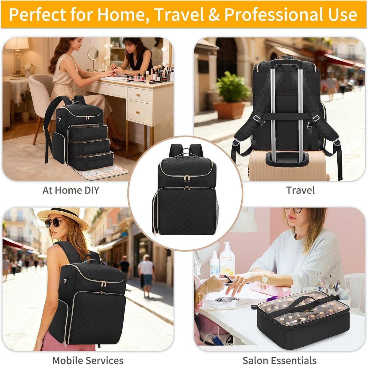 Extra Large Nail Polish Organizer Backpack, Holds 124 to 200+ Bottles & Full Size Lamp, Travel Nail Organizers and Storage Bag with 3 Removable Pouches, Portable Nail Supplies Case